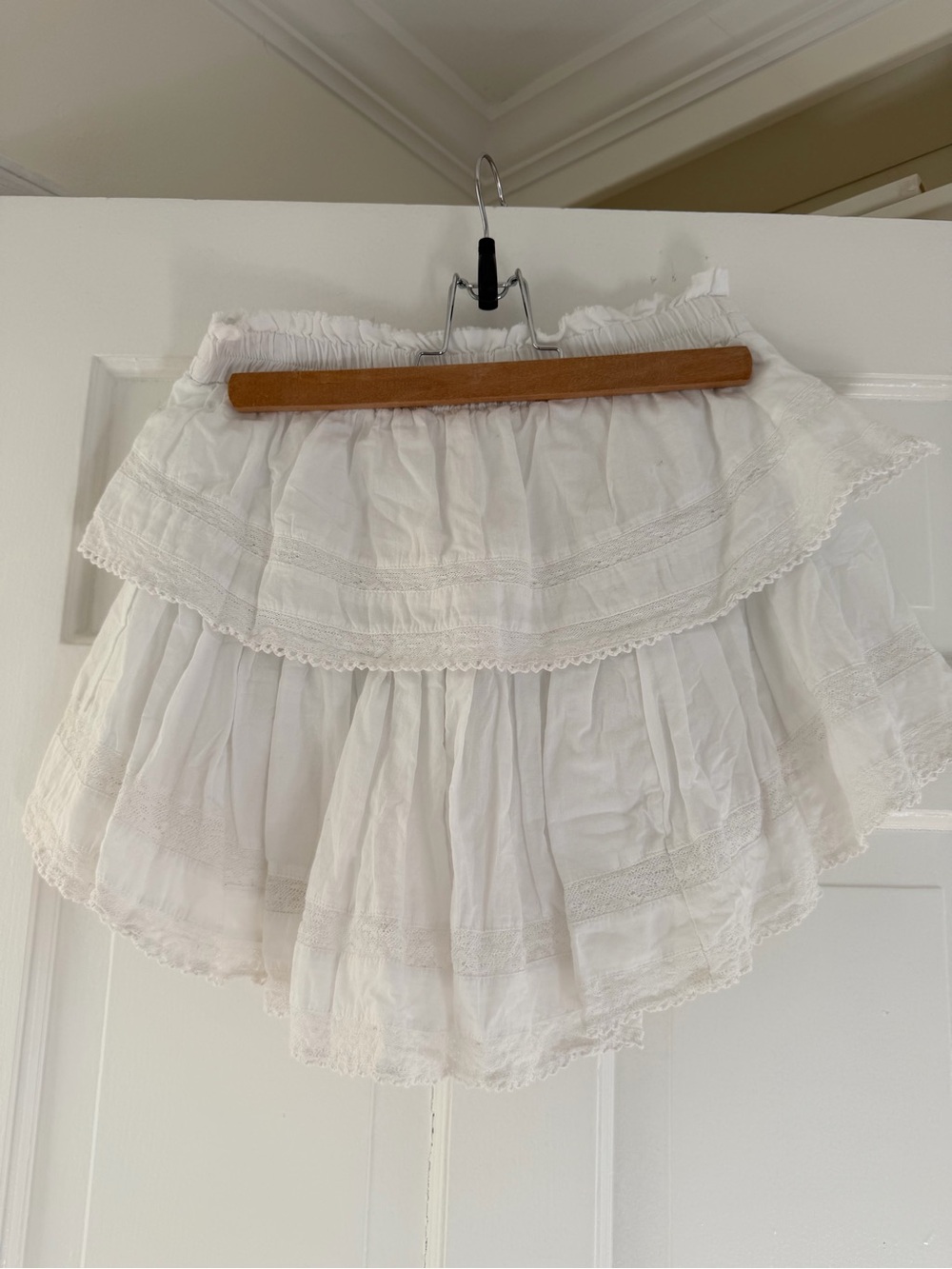 LoveShackFancy Tiered Lace Mini Skirt